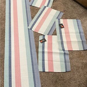 Striped Pastel Runner and Placemats Set - Pink, Blue, Mint, White
